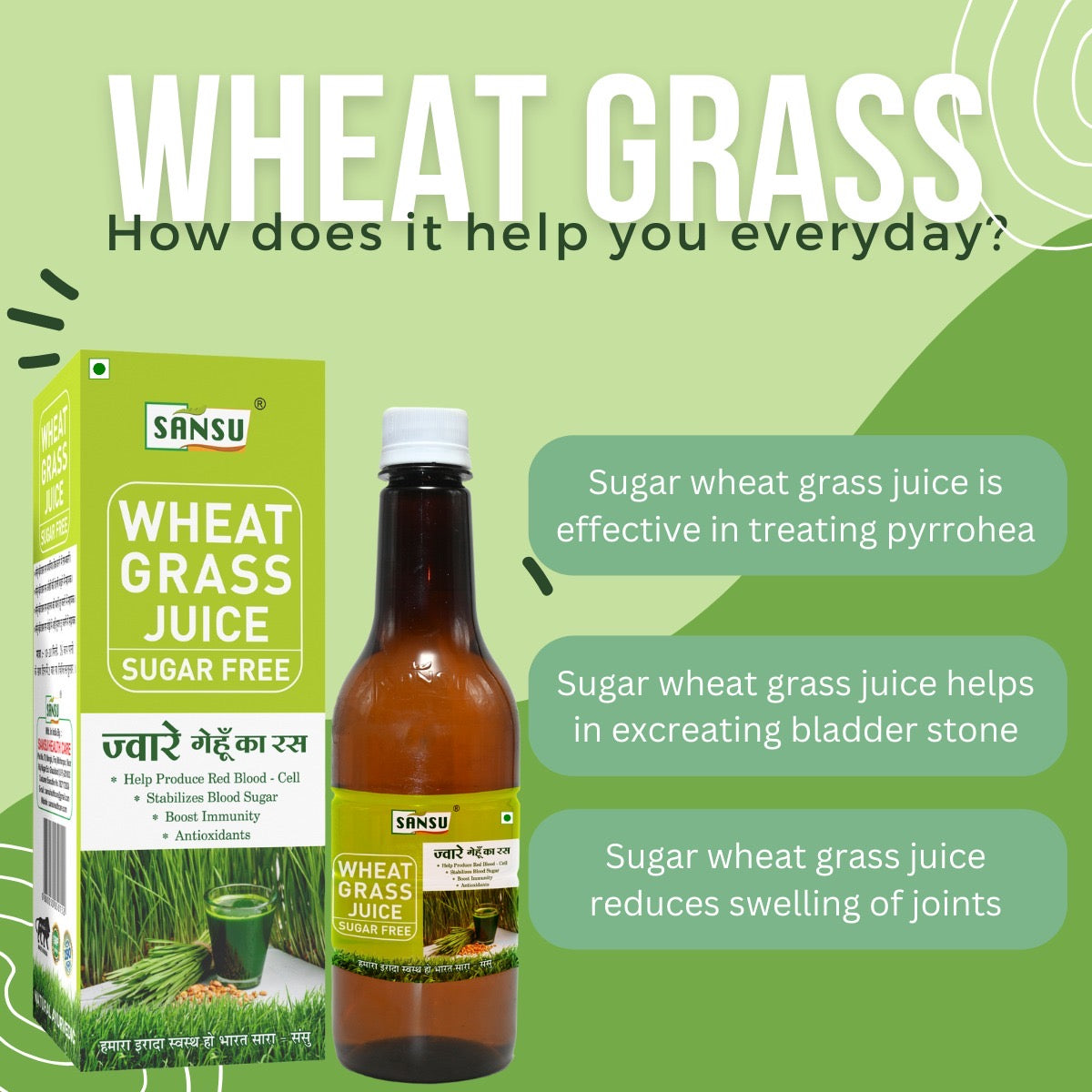 SANSU Wheat Grass| Good For Immunity | 100% Natural (500ML)